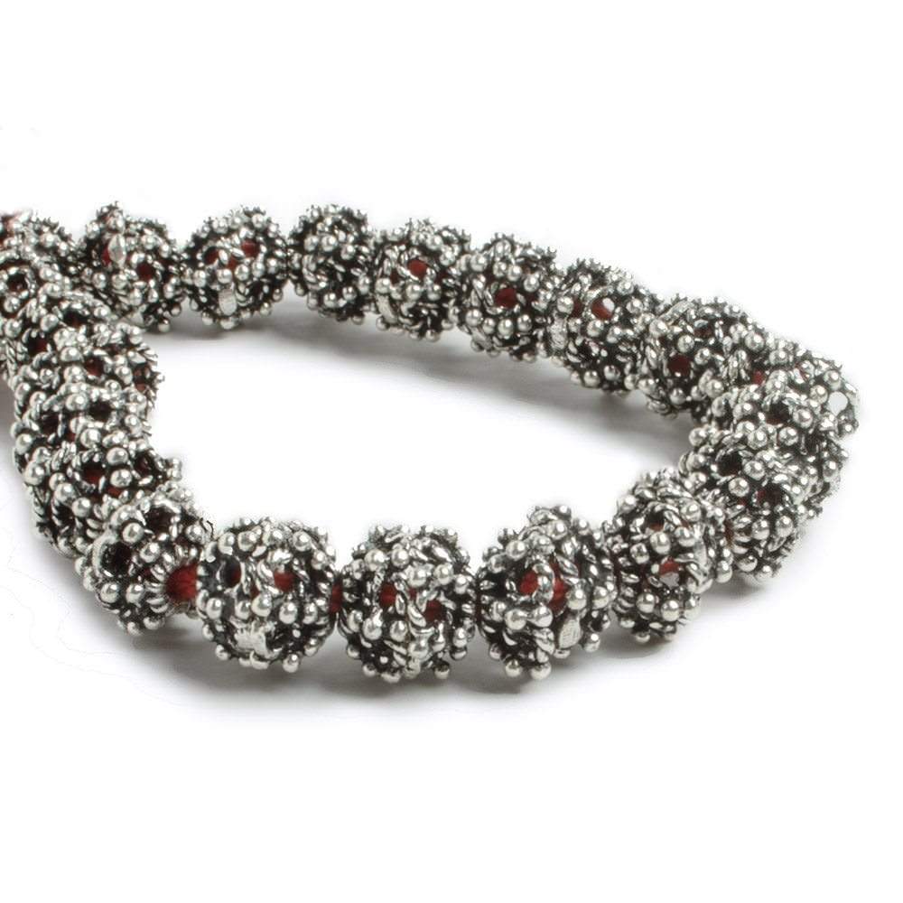 10mm Antiqued Silver plated Miligrain Sea Urchin Bead Cap 8 inch 21 pieces (ONLINE ORDER ONLY)