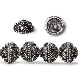 10mm Antiqued Sterling Silver Plated Copper Bead Cap Roval Miligrain Triangle 8 inch 44 beads (ONLINE ORDER ONLY)