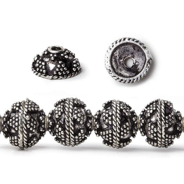 10mm Antiqued Sterling Silver Plated Copper Bead Cap Roval Miligrain Triangle 8 inch 44 beads (ONLINE ORDER ONLY)