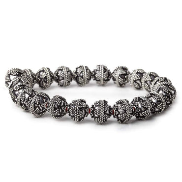 10mm Antiqued Sterling Silver Plated Copper Bead Cap Roval Miligrain Triangle 8 inch 44 beads (ONLINE ORDER ONLY)