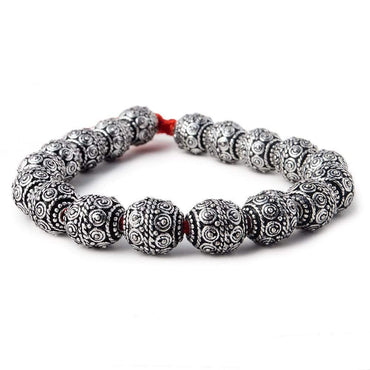 10mm Antiqued Sterling Silver Plated Copper Bead Roval, Concentric Circles 8 inch 18 pcs (ONLINE ORDER ONLY)