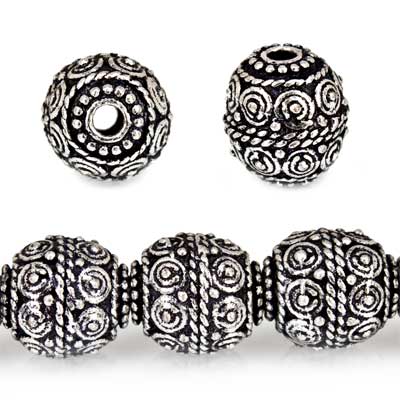10mm Antiqued Sterling Silver Plated Copper Bead Roval, Concentric Circles 8 inch 18 pcs (ONLINE ORDER ONLY)