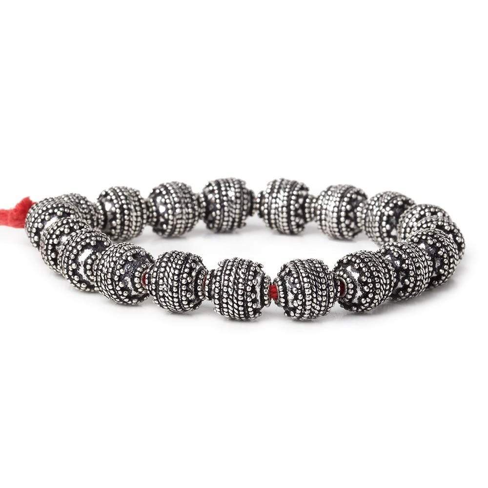 10mm Antiqued Sterling Silver Plated Copper Bead Roval, Concentric Miligrain 8 inch 18 pcs (ONLINE ORDER ONLY)