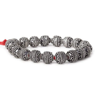 10mm Antiqued Sterling Silver Plated Copper Bead Roval, Concentric Miligrain 8 inch 18 pcs (ONLINE ORDER ONLY)