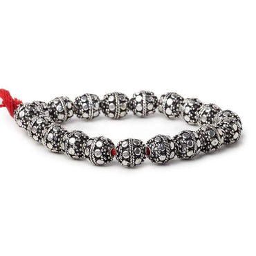 10mm Antiqued Sterling Silver Plated Copper Bead Roval, Dots 8 inch 20 pieces (ONLINE ORDER ONLY)