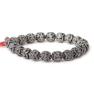 10mm Antiqued Sterling Silver Plated Copper Bead Roval, Edwardian 8 inch 20 pieces (ONLINE ORDER ONLY)