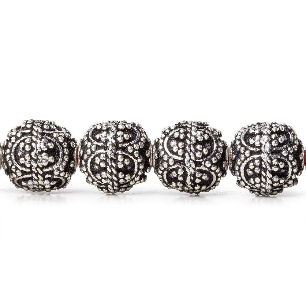 10mm Antiqued Sterling Silver Plated Copper Bead Roval, Edwardian 8 inch 20 pieces (ONLINE ORDER ONLY)