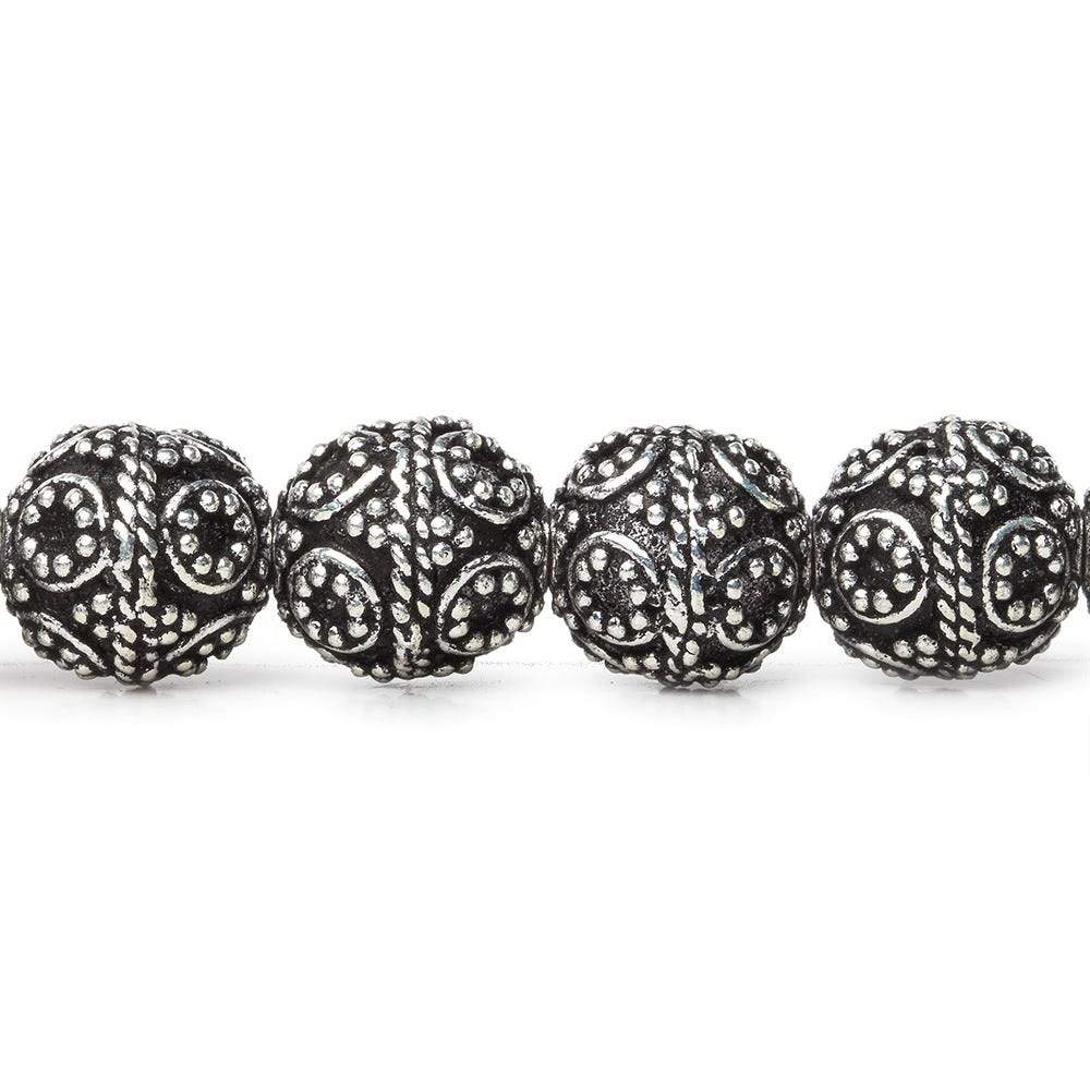 10mm Antiqued Sterling Silver Plated Copper Bead Roval, Miligrain Circles 8 inch 20 pieces (ONLINE ORDER ONLY)