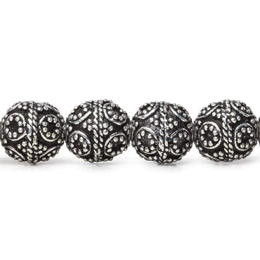 10mm Antiqued Sterling Silver Plated Copper Bead Roval, Miligrain Circles 8 inch 20 pieces (ONLINE ORDER ONLY)