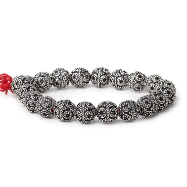 10mm Antiqued Sterling Silver Plated Copper Bead Roval, Miligrain Circles 8 inch 20 pieces (ONLINE ORDER ONLY)