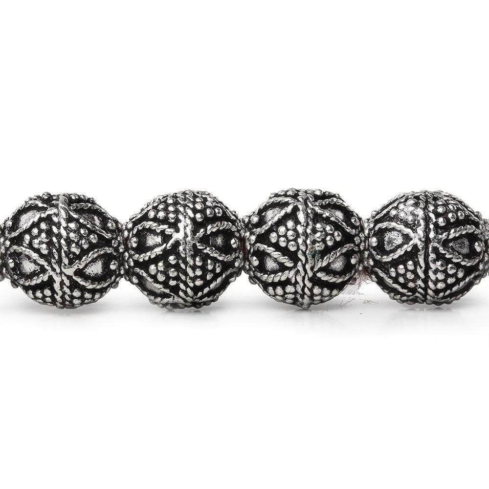 10mm Antiqued Sterling Silver Plated Copper Bead Roval, Miligrain Triangle & Heart 8 inch 20 pieces (ONLINE ORDER ONLY)