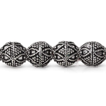 10mm Antiqued Sterling Silver Plated Copper Bead Roval, Miligrain Triangle & Heart 8 inch 20 pieces (ONLINE ORDER ONLY)