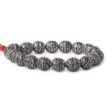 10mm Antiqued Sterling Silver Plated Copper Bead Roval, Moroccan 8 inch 20 pieces (ONLINE ORDER ONLY)