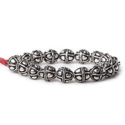 10mm Antiqued Sterling Silver Plated Copper Bead Roval, Pear Design 8 inch 18 pcs (ONLINE ORDER ONLY)