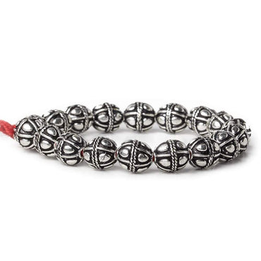 10mm Antiqued Sterling Silver Plated Copper Bead Roval, Pear Design 8 inch 18 pcs (ONLINE ORDER ONLY)