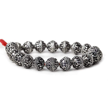 10mm Antiqued Sterling Silver Plated Copper Moroccan Round 8 inch 20 Beads (ONLINE ORDER ONLY)