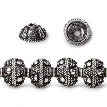 10mm Antiqued Sterling Silver Plated Copper Roval Miligrain Triangle & Plain Circle 8 inch 44 beads (ONLINE ORDER ONLY)