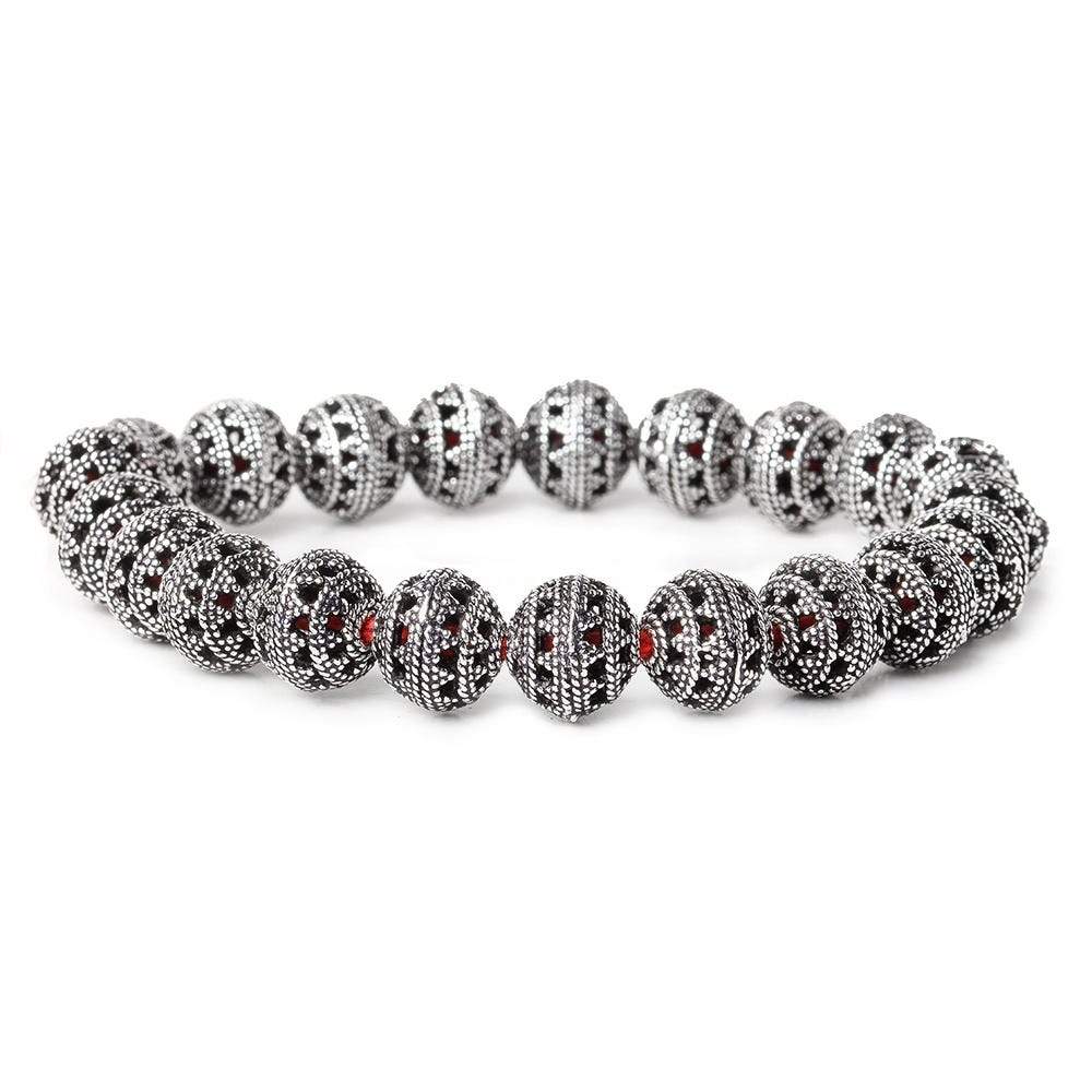 10mm Antiqued Sterling Silver Plated Sterling Silver Plated Copper Bead Filigree Round 21 pcs (ONLINE ORDER ONLY)