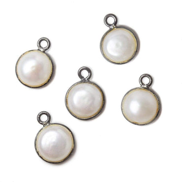 10mm Black Gold Bezel Off White Button Pearl Pendant 1 piece (ONLINE ORDER ONLY)