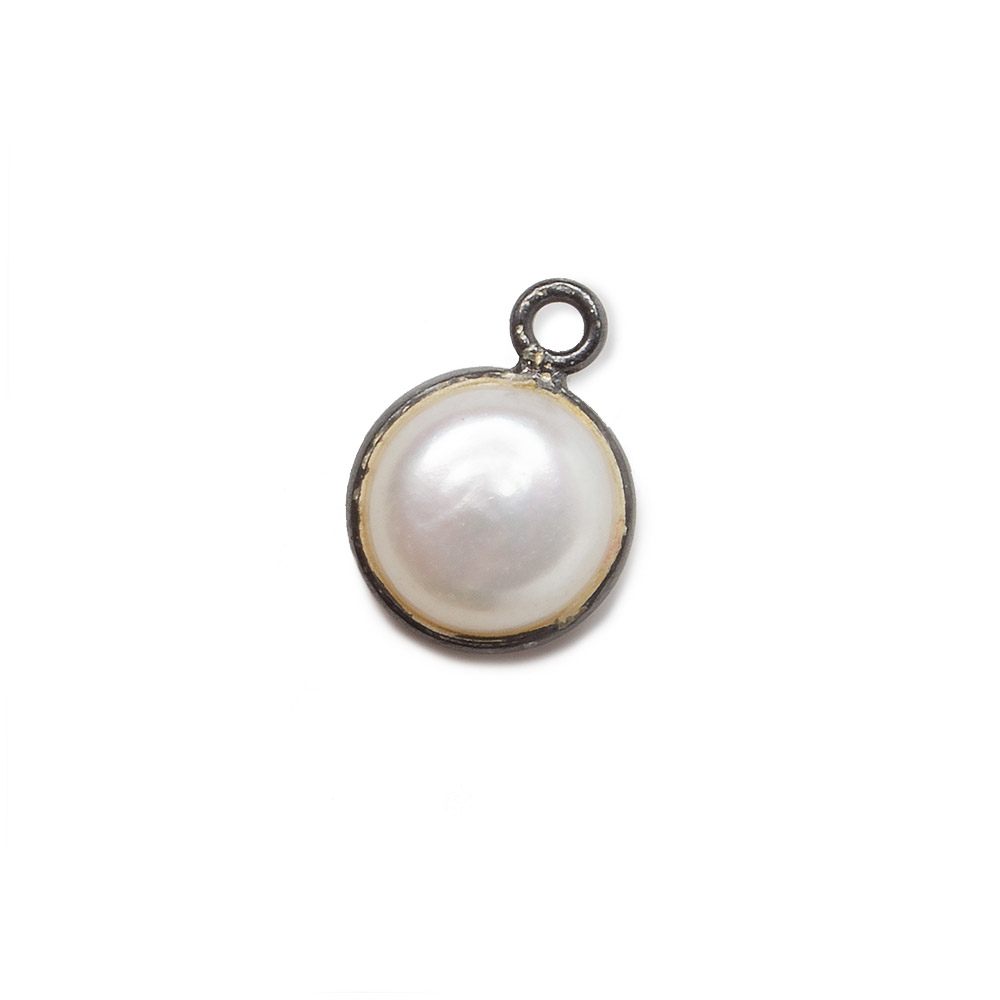 10mm Black Gold Bezel Off White Button Pearl Pendant 1 piece (ONLINE ORDER ONLY)