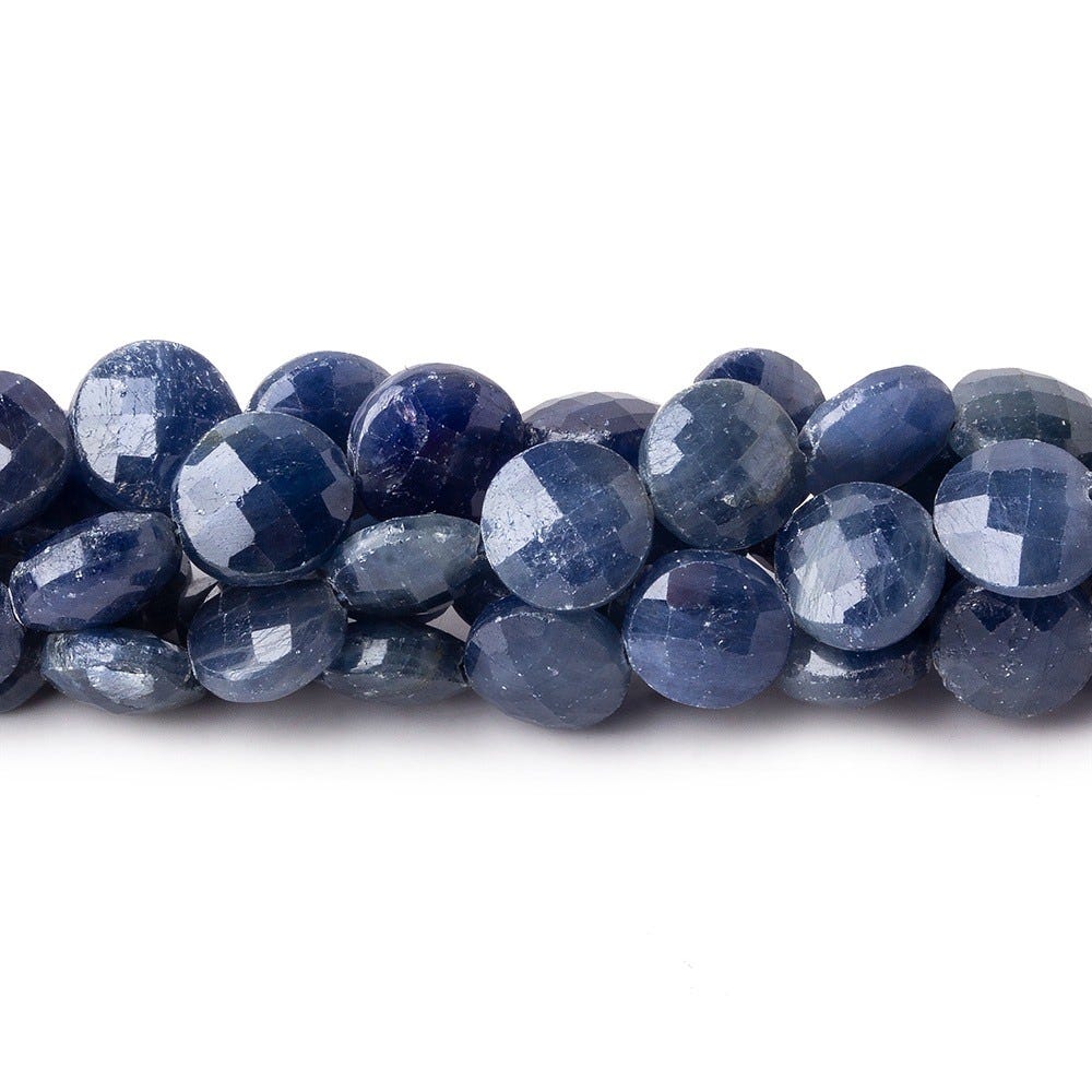 10mm Blue Sapphire faceted coins 8 inch 21 pieces (ONLINE ORDER ONLY)