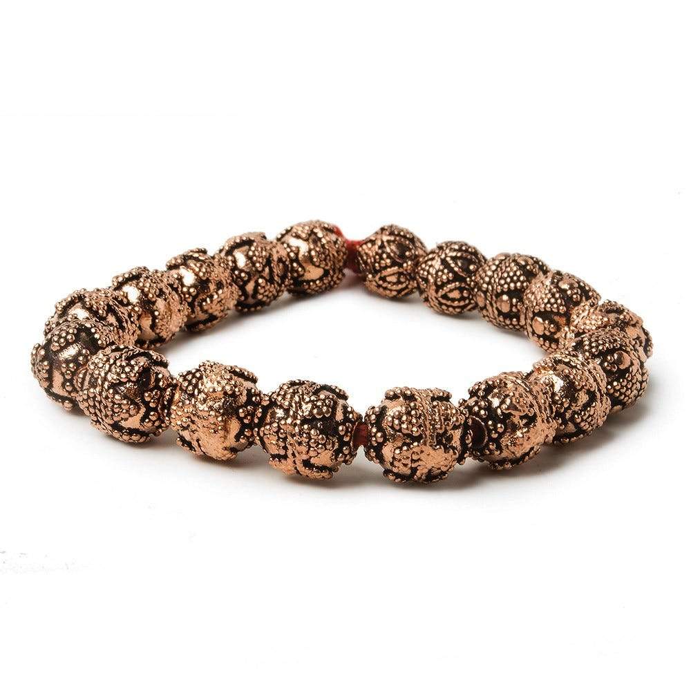 10mm Copper Bead Round Miligrain Triangle and Chevron 8 inch 18 pcs (ONLINE ORDER ONLY)