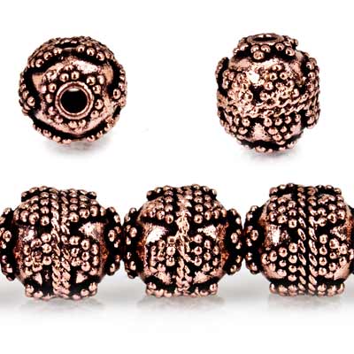 10mm Copper Bead Round Miligrain Triangle and Chevron 8 inch 18 pcs (ONLINE ORDER ONLY)
