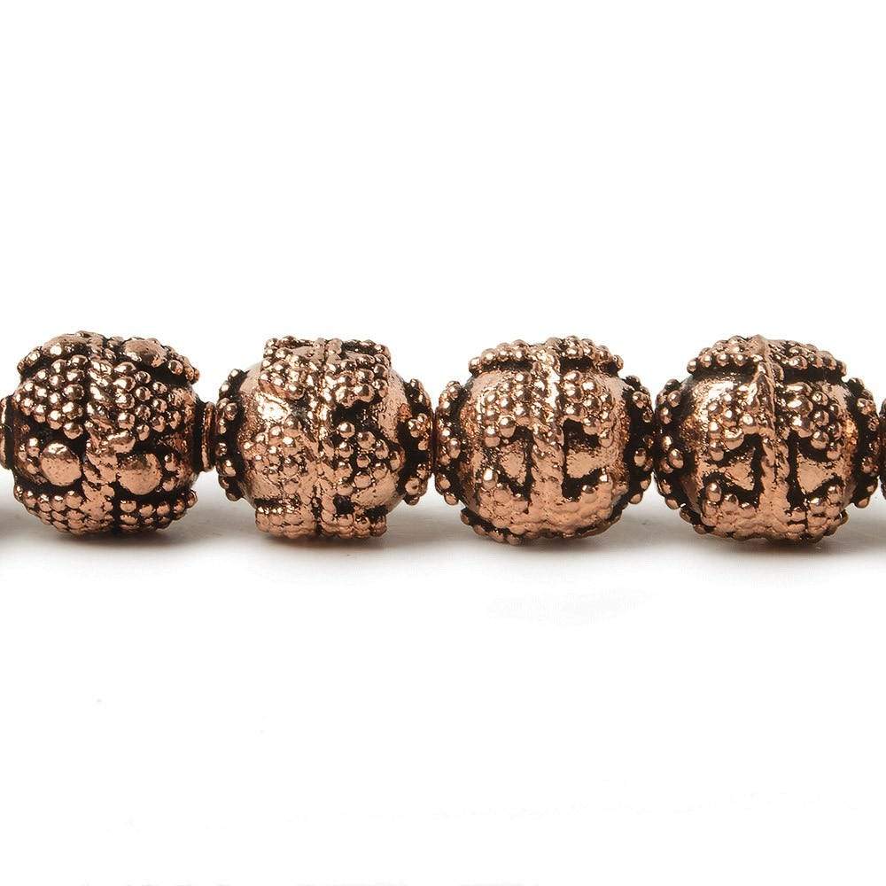 10mm Copper Bead Round Miligrain Triangle and Chevron 8 inch 18 pcs (ONLINE ORDER ONLY)