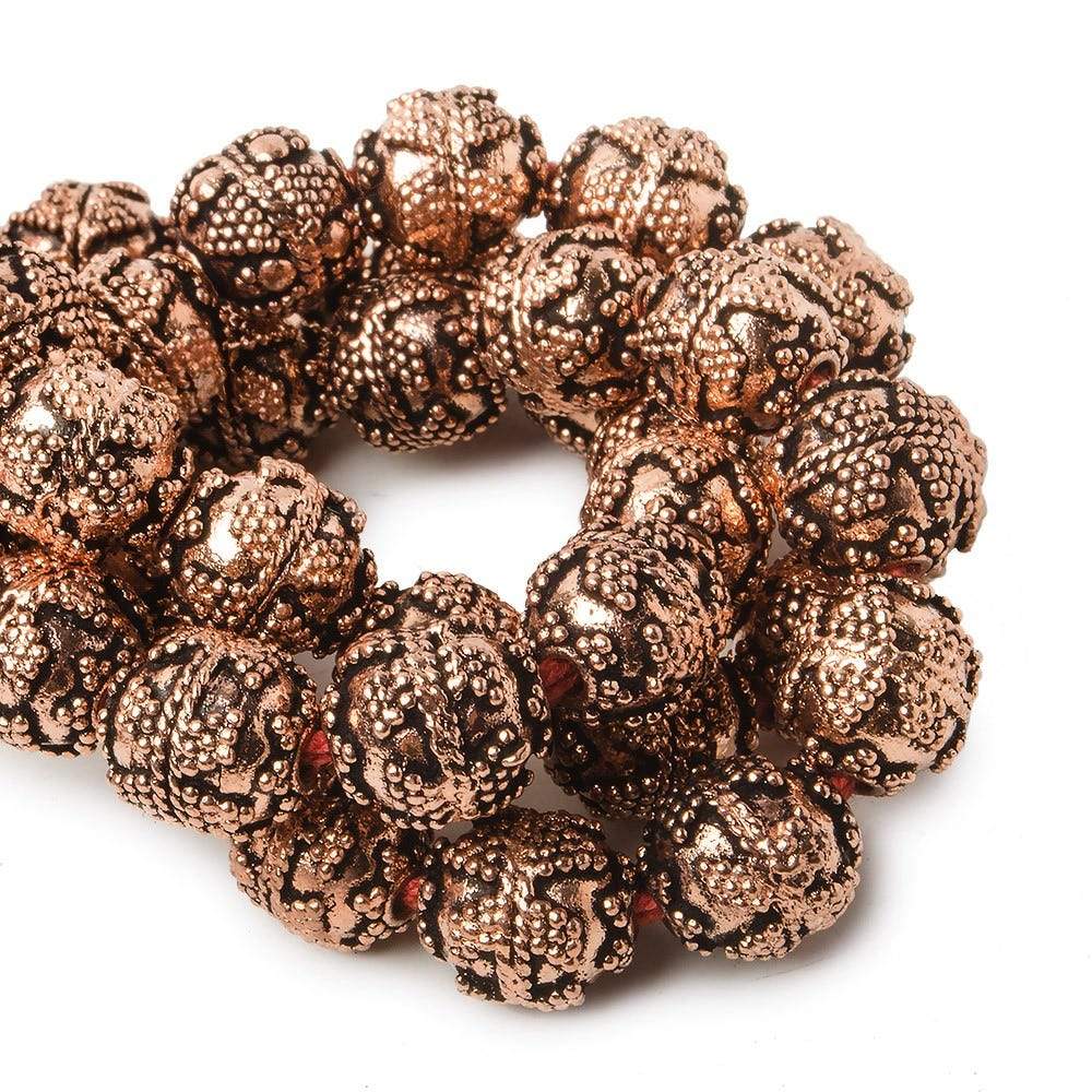 10mm Copper Bead Round Miligrain Triangle and Chevron 8 inch 18 pcs (ONLINE ORDER ONLY)