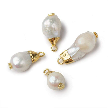 10mm Gold Leafed White Drop Freshwater Pearl Pendant Focal Bead 1 piece (ONLINE ORDER ONLY)