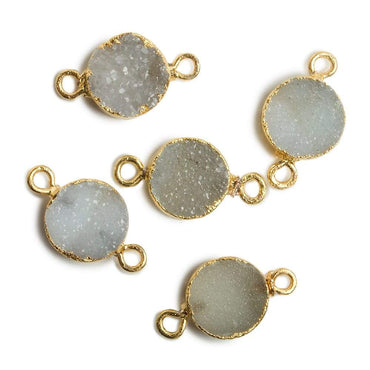10mm Gold Leafed White Drusy Coin 2 ring Connector 1 piece (ONLINE ORDER ONLY)