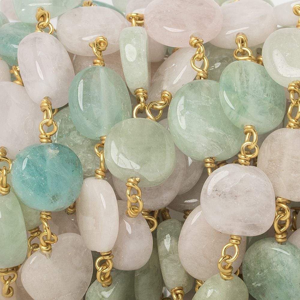 10mm Multi Beryl plain nugget Vermeil Chain by the foot 20 pieces AA (ONLINE ORDER ONLY)