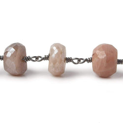 10mm Mystic Angel Skin Peach Moonstone faceted rondelle Black Gold Chain by the foot 21 pcs (ONLINE ORDER ONLY)