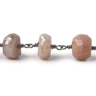 10mm Mystic Angel Skin Peach Moonstone faceted rondelle Black Gold Chain by the foot 21 pcs (ONLINE ORDER ONLY)