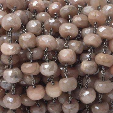 10mm Mystic Angel Skin Peach Moonstone faceted rondelle Black Gold Chain by the foot 21 pcs (ONLINE ORDER ONLY)