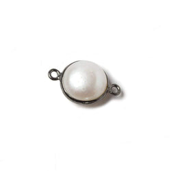 10mm Off White Button Pearl Black Gold Bezeled Connector 1 piece (ONLINE ORDER ONLY)