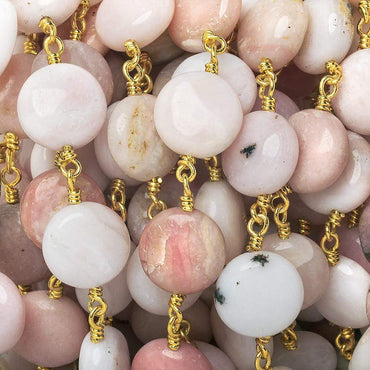 10mm Pink Peruvian Opal plain coin Gold Chain sold by the foot 19 pieces (ONLINE ORDER ONLY)