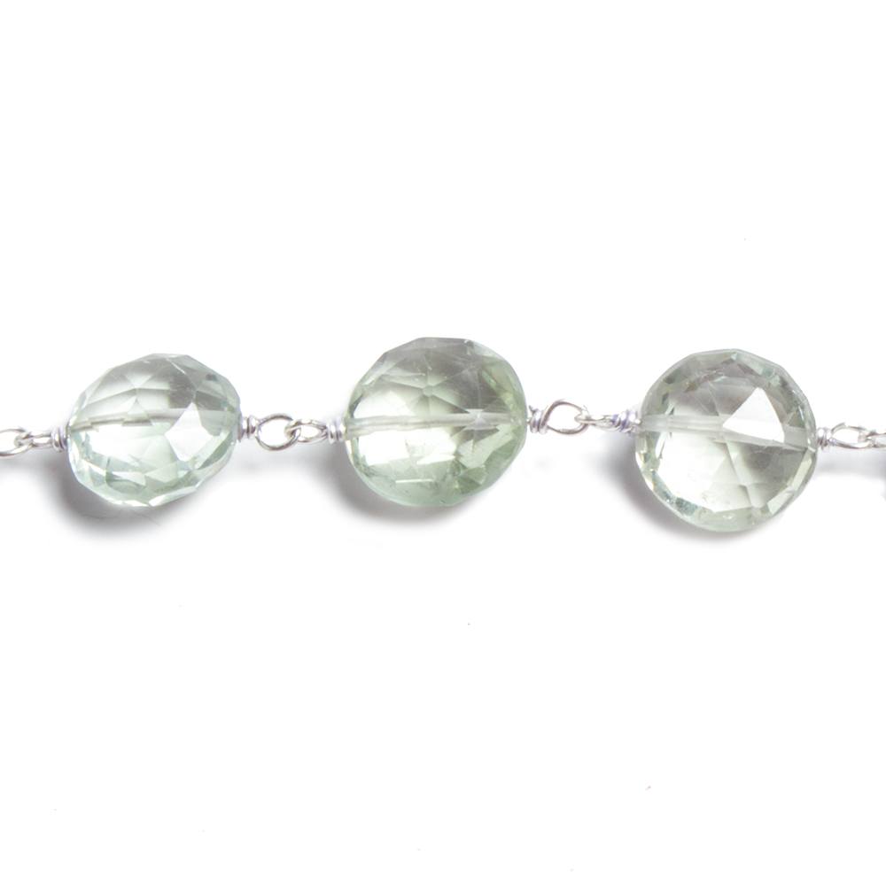 10mm Prasiolite faceted coin .925 Silver Chain by the foot 19 pieces (ONLINE ORDER ONLY)