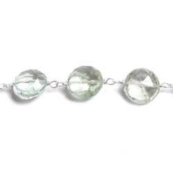 10mm Prasiolite faceted coin .925 Silver Chain by the foot 19 pieces (ONLINE ORDER ONLY)