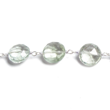 10mm Prasiolite faceted coin .925 Silver Chain by the foot 19 pieces (ONLINE ORDER ONLY)