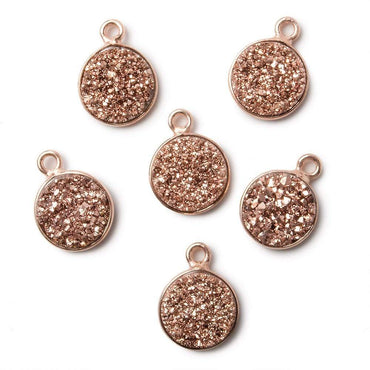 10mm Rose Gold Bezel Metallic Rose Drusy Coin Pendant  1 piece (ONLINE ORDER ONLY)