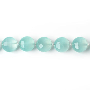 10mm Sea Blue Chalcedony faceted coin beads 8 inch 12 pieces A (ONLINE ORDER ONLY)