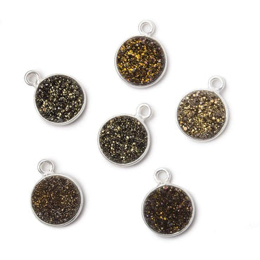 10mm Silver .925 Bezel Metallic Bronze Drusy Coin Pendant  1 piece (ONLINE ORDER ONLY)