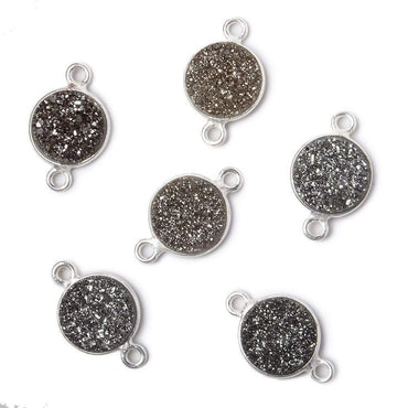 10mm Silver .925 Bezel Metallic Platinum Drusy Coin Connector 1 piece (ONLINE ORDER ONLY)