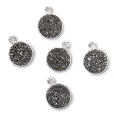 10mm Silver .925 Bezel Metallic Platinum Drusy Coin Pendant  1 piece (ONLINE ORDER ONLY)