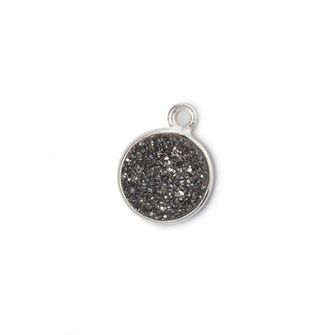 10mm Silver .925 Bezel Metallic Platinum Drusy Coin Pendant  1 piece (ONLINE ORDER ONLY)