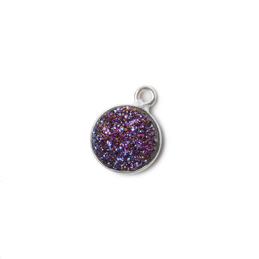 10mm Silver .925 Bezel Mystic Peacock Drusy Coin Pendant 1 piece (ONLINE ORDER ONLY)