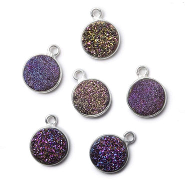 10mm Silver .925 Bezel Mystic Peacock Drusy Coin Pendant 1 piece (ONLINE ORDER ONLY)