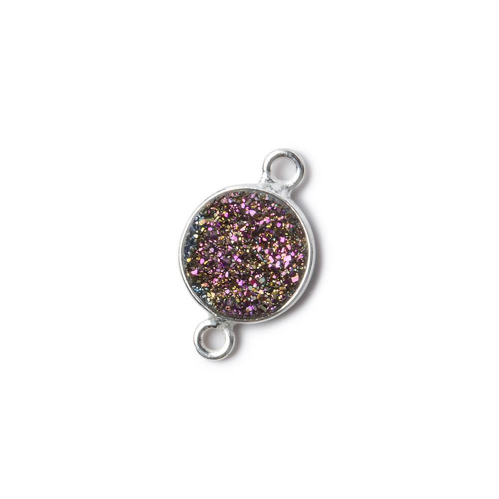 10mm Silver .925 Bezel Mystic Peacock Drusy Drusy Coin Connector 1 piece (ONLINE ORDER ONLY)
