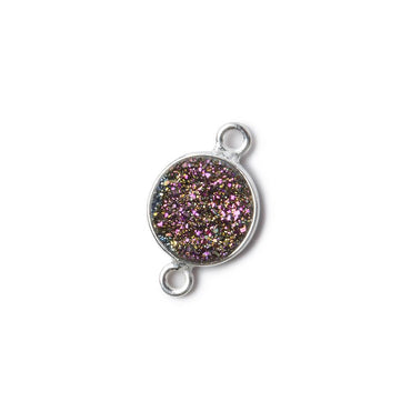 10mm Silver .925 Bezel Mystic Peacock Drusy Drusy Coin Connector 1 piece (ONLINE ORDER ONLY)